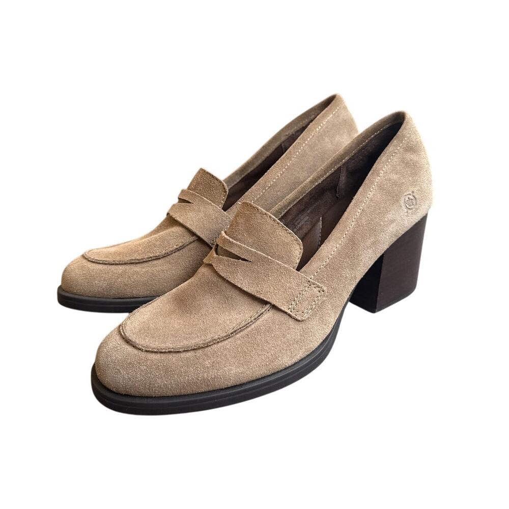 Born Holliston Loafer Heels in Tan Brown Suede Size 10 Chunky y2k